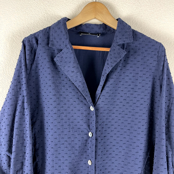 Pomander Place Tuckernuck Scarlett Top Womens Large Blue Swiss Dot Button Down - Picture 3 of 16